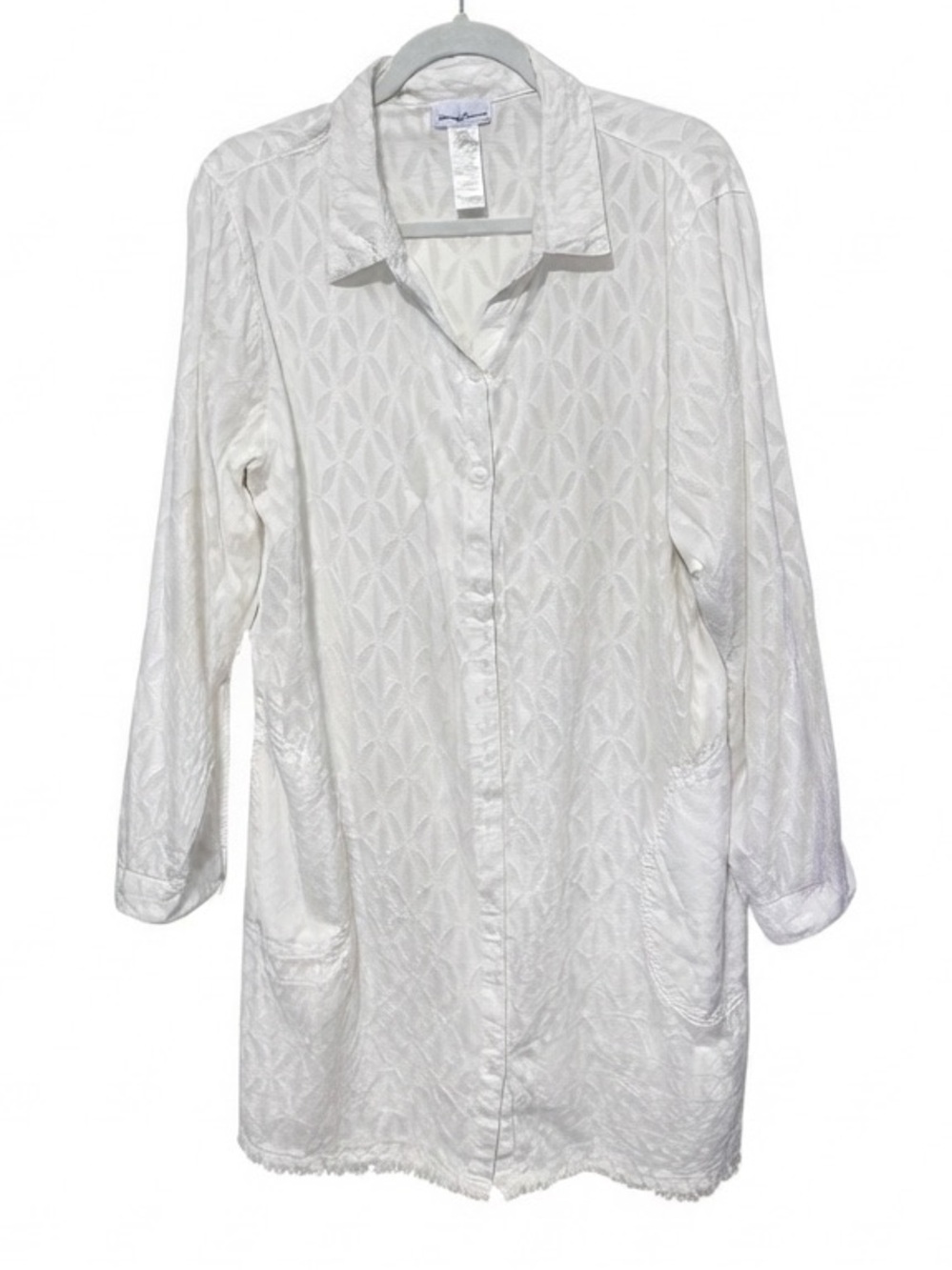 TOMMY BAHAMA Clip Jacquard Boyfriend Shirt Dress Cover Up L 22” p2p White $99 - Picture 2 of 9